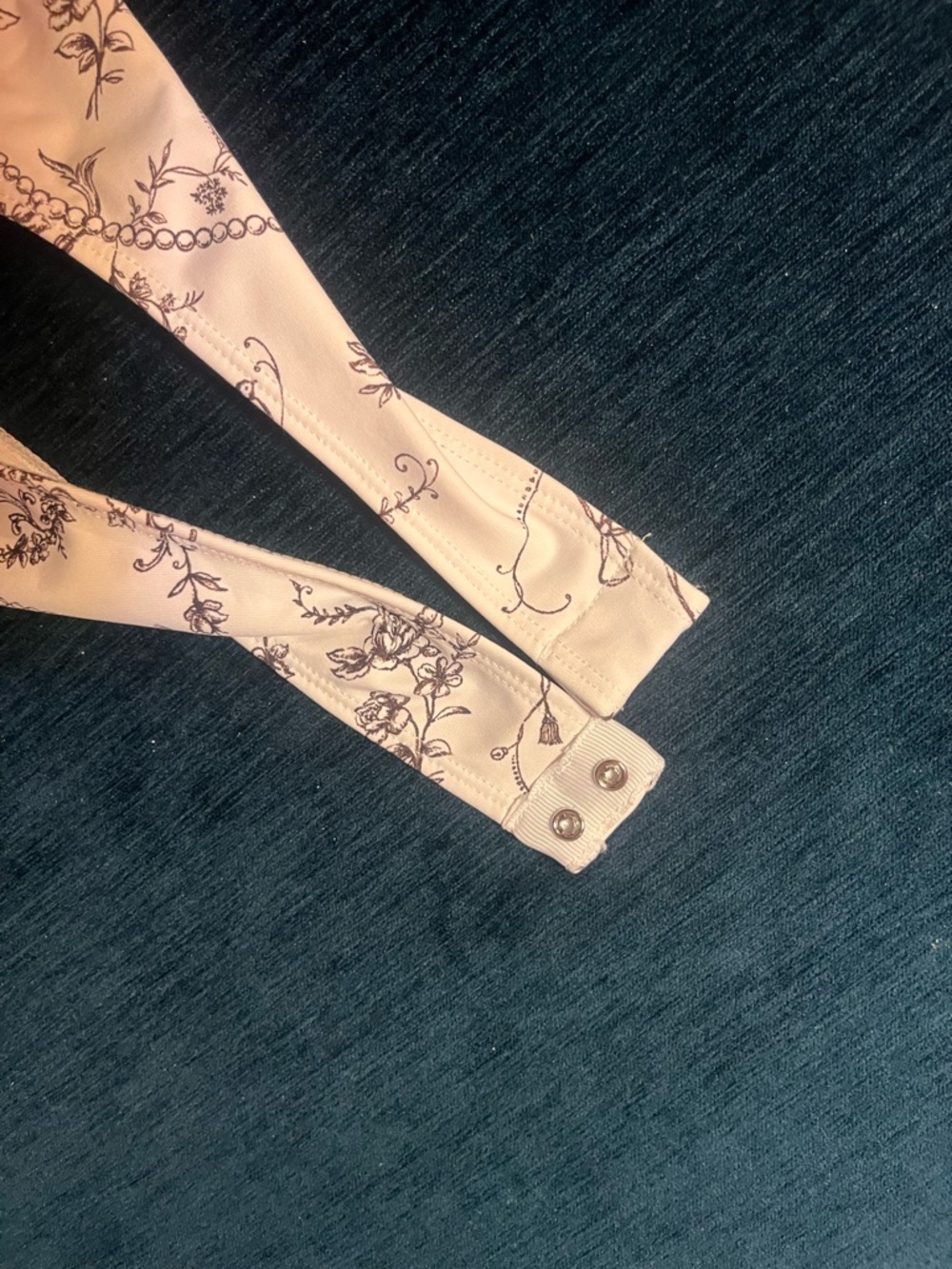 Francesca's Collections Ivory & Chocolate Toile Square-Neck Long-Sleeve Bodysuit - Picture 8 of 11